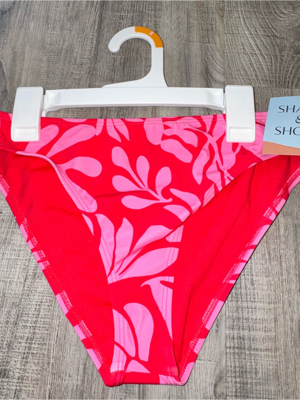 Bright Red with Pink Leaf-Print Bikini Bottoms Small 4-6